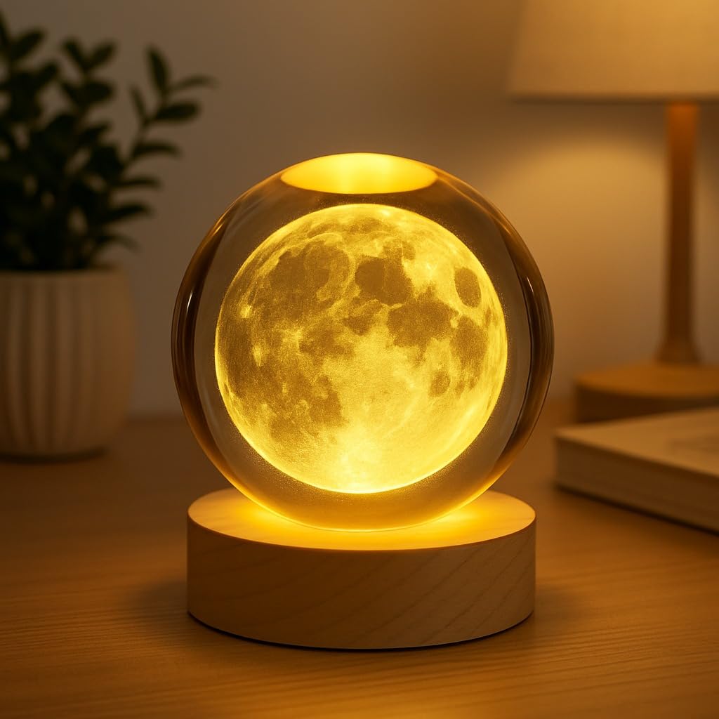 Toy Imagine 3D Crystal Ball Night Lamp, Moon & Galaxy Theme Bedroom Décor Light, Acrylic Sphere Decorative Small Lamp for Kids, Women & Gift Ideas, 24 Designs Assorted
