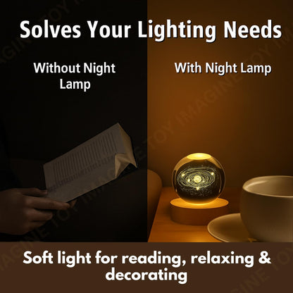 Toy Imagine 3D Crystal Ball Night Lamp, Moon & Galaxy Theme Bedroom Décor Light, Acrylic Sphere Decorative Small Lamp for Kids, Women & Gift Ideas, 24 Designs Assorted