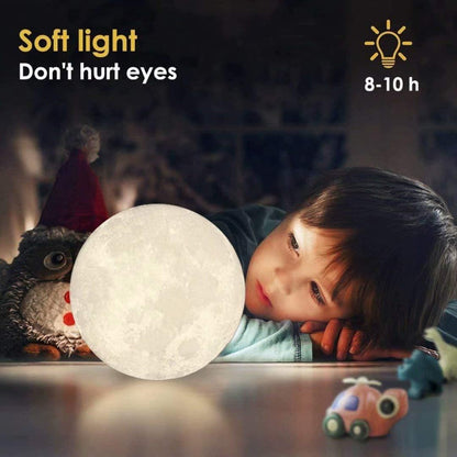 3D Moon Night Lamp – Rechargeable with 7 Color Changing Features, 15CM – Elegant Plastic Design for Beautiful Indoor Lighting in Bedrooms and Kids' Rooms | Gifts for Woman | Valentine Gift